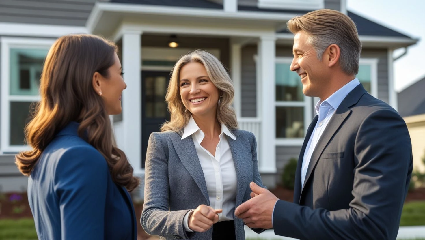 real estate agent talking with new home owners